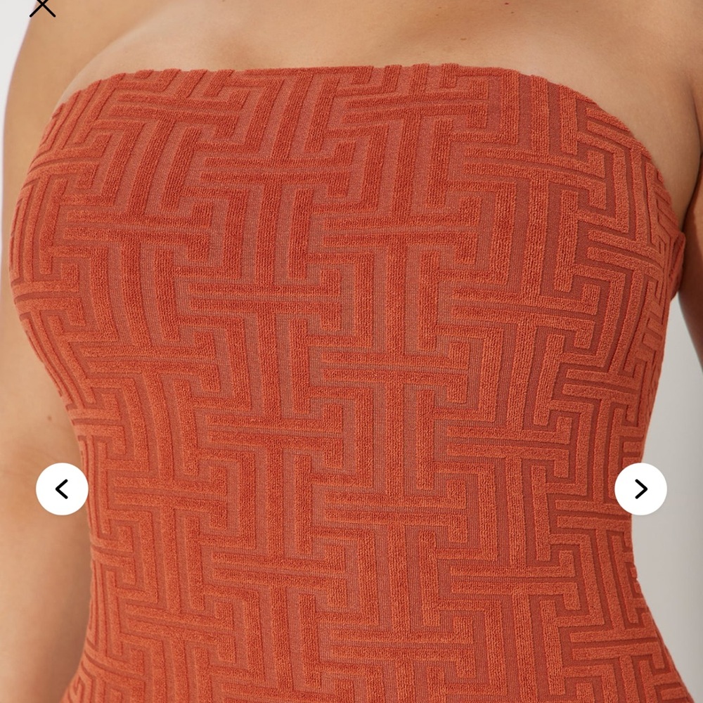 Rust Strapless Textured Dress
